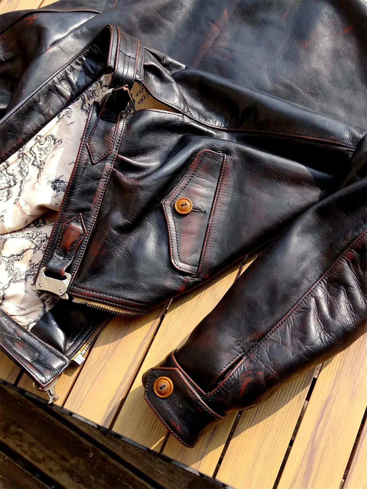 Tailor Brando Full-Grain Vegetable-Tanned Tea Core Horsehide Men's Short Genuine Leather Hartmann Pilot Jacket Tailor Brando