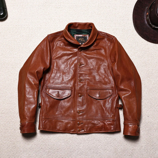 Tailor Brando American Vintage 1930S Cossack Jacket Full Grain Oiled Goatskin Men's Lapel Genuine Leather Jacket