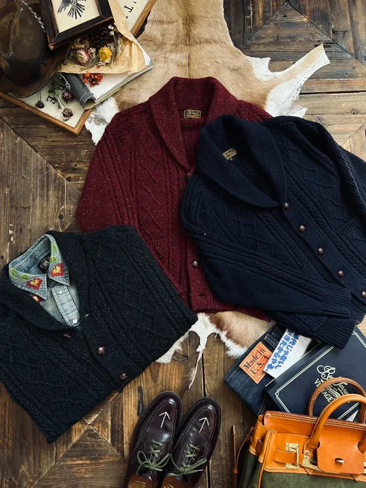 Tailor Brando Classic British Vintage-Heavyweight Lattice Twist Sweater Wool Cardigan Thickened Warm Coats Tailor Brando