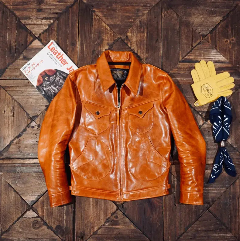 Tailor Brando Italian Full Grain Vegetable Tanned Horsehide Mendoza Vintage Genuine Leather Men's Motorcycle Jacket Tailor Brando