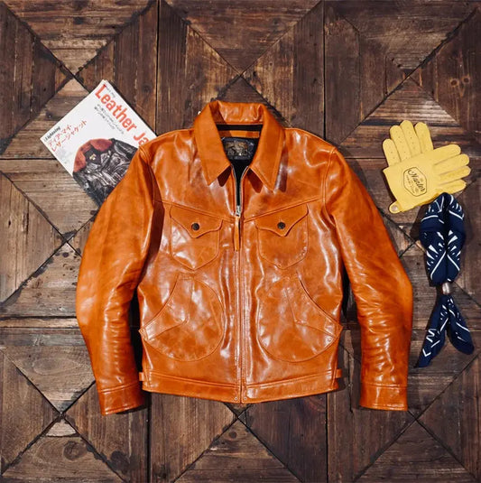 Tailor Brando Italian Full Grain Vegetable Tanned Horsehide Mendoza Vintage Genuine Leather Men's Motorcycle Jacket Tailor Brando