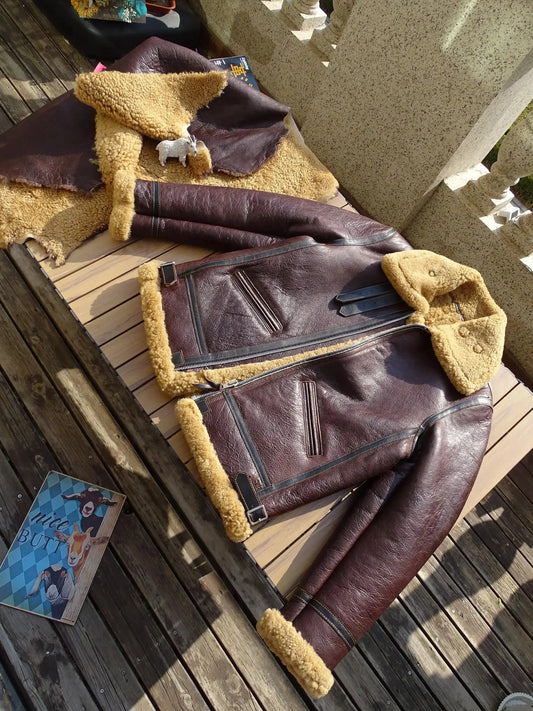 Tailor Brando Merino Shearling Vintage B3 Classic Genuine Fur Bomber Leather Jacket Tailor Brando