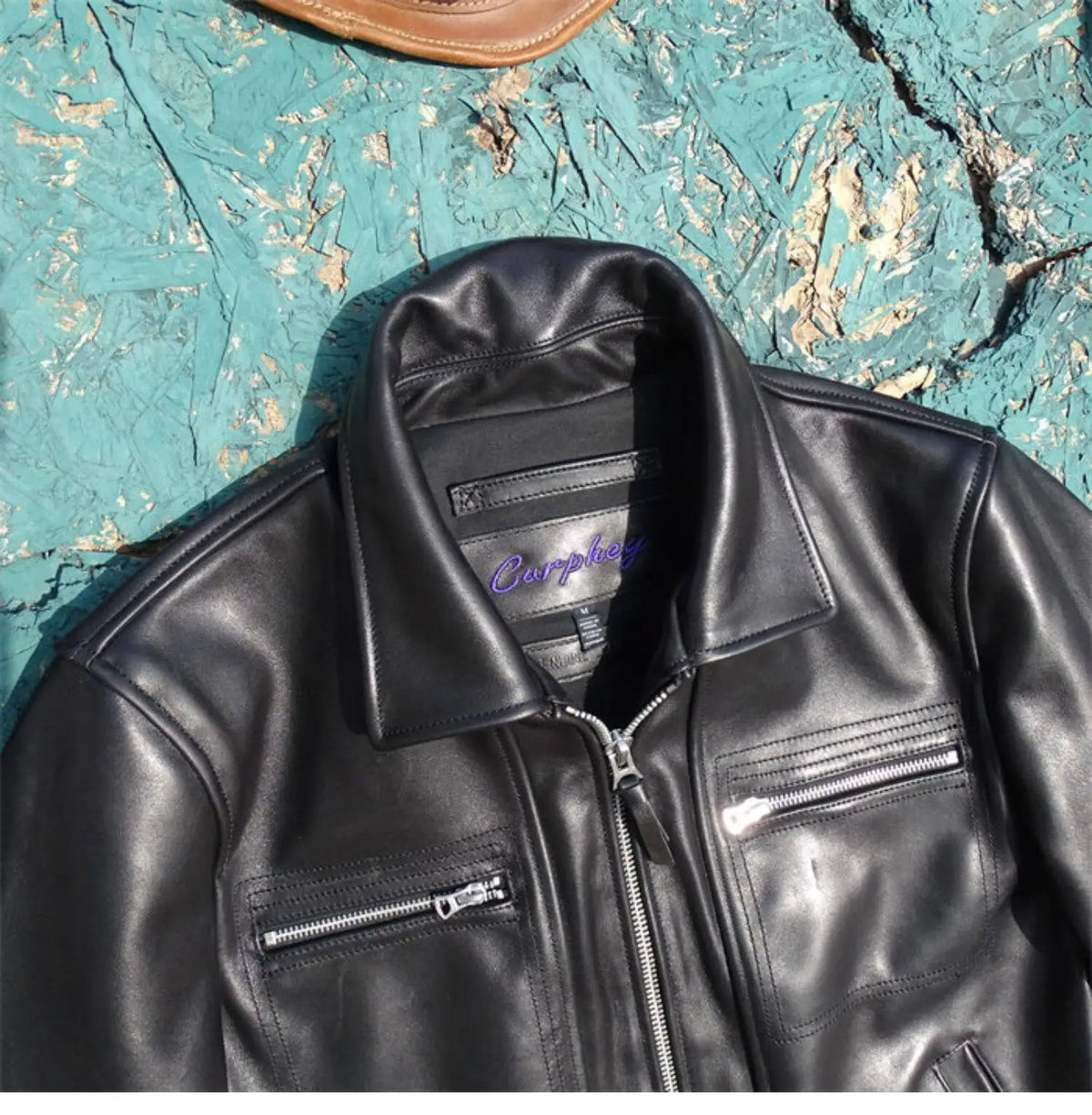 Tailor Brando Full-Grain Waxed Cowhide Men's Classic Vintage Lapel Genuine Leather Jacket Tailor Brando