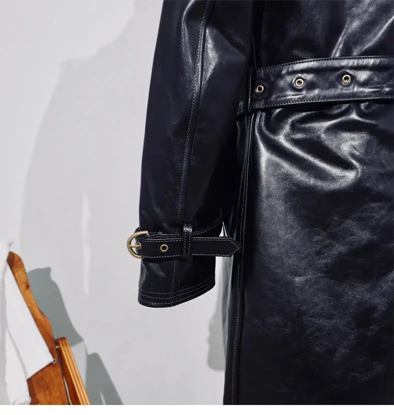 Tailor Brando Full-grain Vegetable-tanned Wax-dyed Horsehide Men's Double-breasted Genuine Leather Trench Coat Tailor Brando