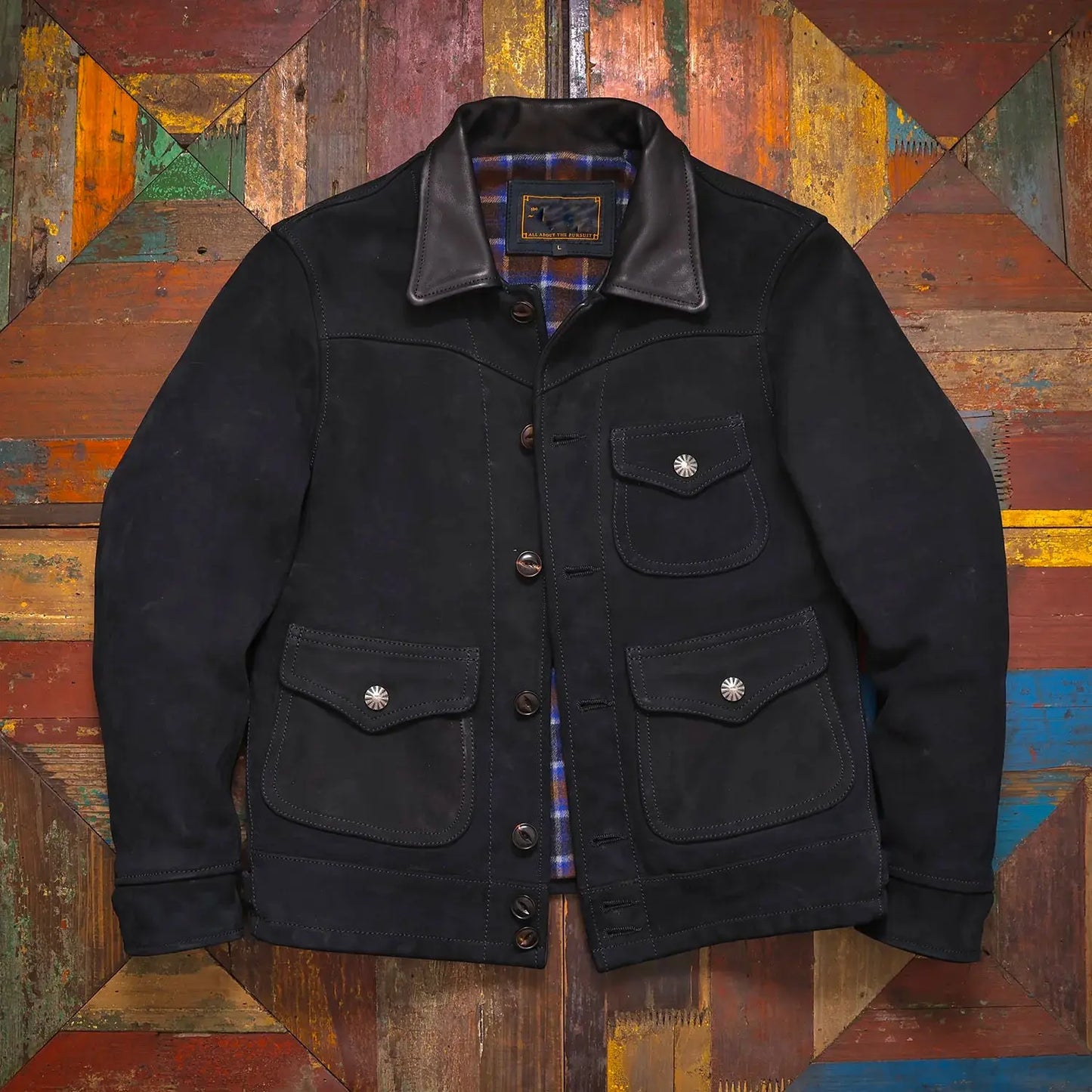 Tailor Brando Uncoated Brushed Cowhide American Western-Style Lapel Men's Genuine Leather Denim Jacket Tailor Brando