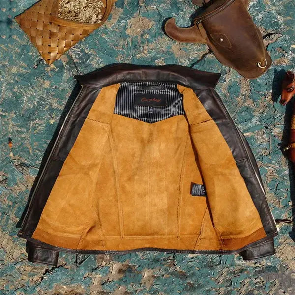 Tailor Brando Full Grain Teacore Horsehide Classic Handaged Mendoza Men's Genuine Leather Biker Jacket Tailor Brando