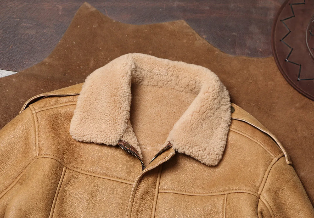 Tailor Brando Authentic Sheep Shearling Men's Winter Warm Vintage Distressed Genuine Leather Jacket Tailor Brando