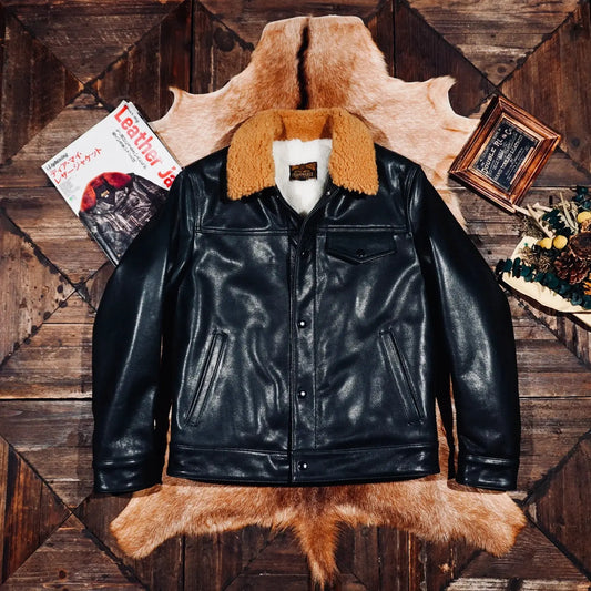 Tailor Brando Italian Water-Dyed Cowhide Men's Classic Trucker Winter Warmth Genuine Leather Jacket Tailor Brando
