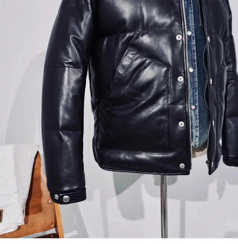 Tailor Brando Italian Full-Grain Sheepskin Men's Thickened White Duck Down Winter Warmth Genuine Leather Down Jacket Tailor Brando