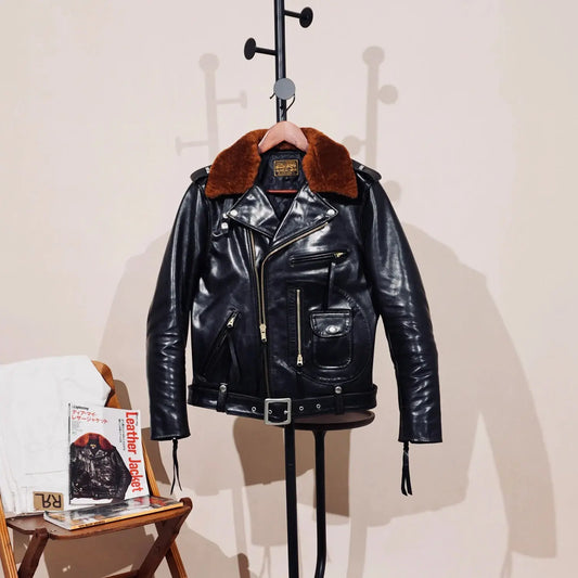 Tailor Brando Full-Grain Vegetable Tanned Teacore Horsehide J24 Classic Double Rider Men's ShortGenuine Leather Biker Jacket Tailor Brando