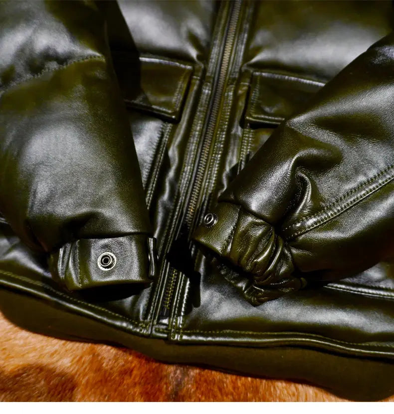 Tailor Brando Classic Italian Full-Grain Sheepskin with 380g+ White Duck Down Fill Winter Warmth Genuine Leather Down Jacket Tailor Brando