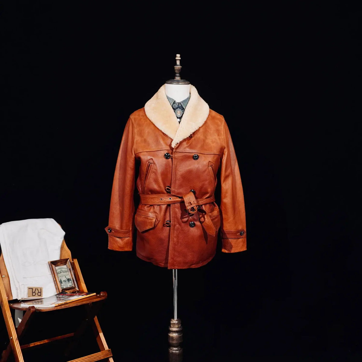 Tailor Brando American Vintage RL Farmer Water Dyed Brushed Finish Cowhide Men's Genuine Leather Double Breasted Jacket Tailor Brando