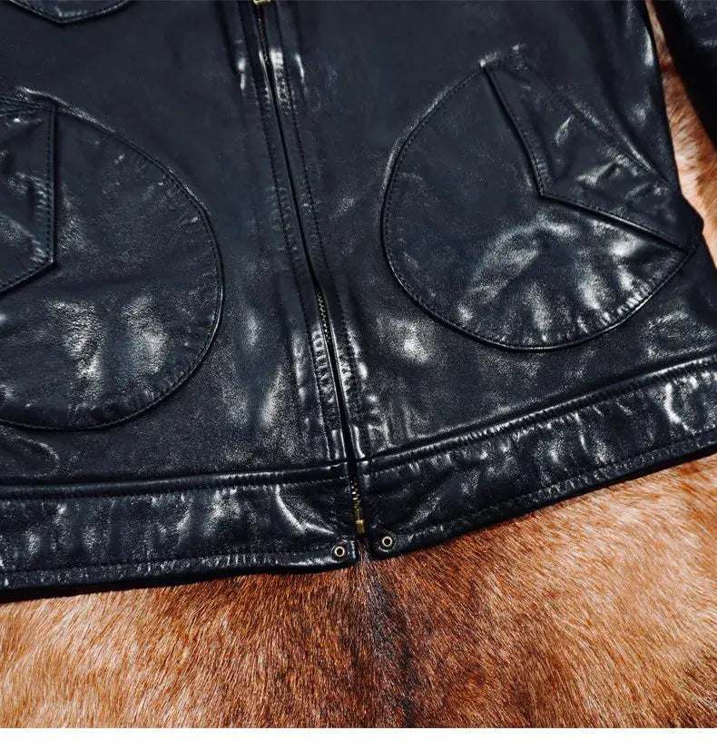 Tailor Brando Washed Full-grain Vegetable-tanned Horsehide Classic Mendoza Men's Retro Genuine Leather Biker Jacket Tailor Brando