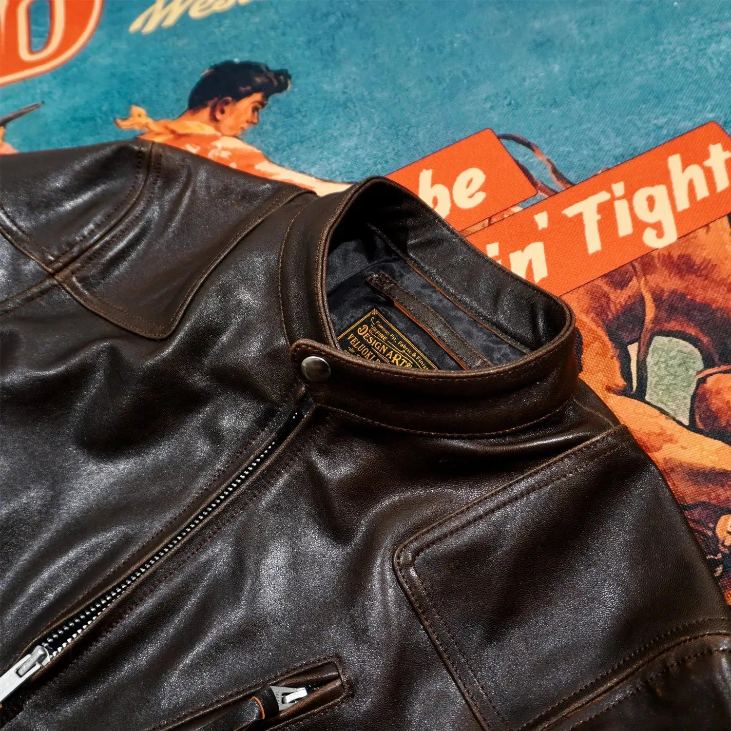 Tailor Brando Heavy Washed Vegetable Tanned Distressed Sheepskin Classic Venom Men's Retro Genuine Leather Biker Jacket Tailor Brando