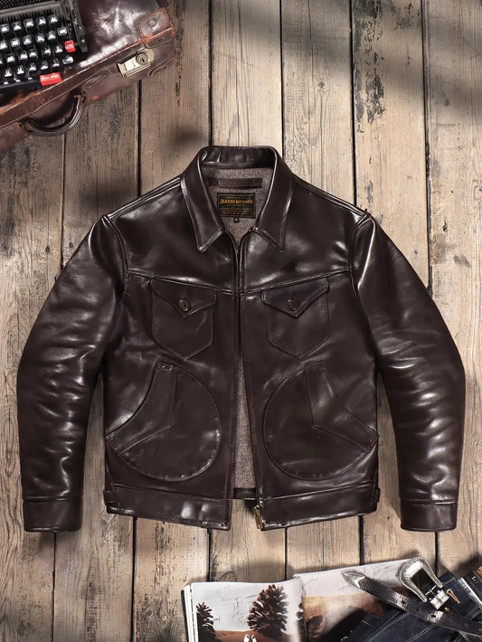 Tailor Brando Italian Vegetable Tanned Horsehide Classic Vintage Mendoza Men's Genuine Leather Biker Jacket Tailor Brando