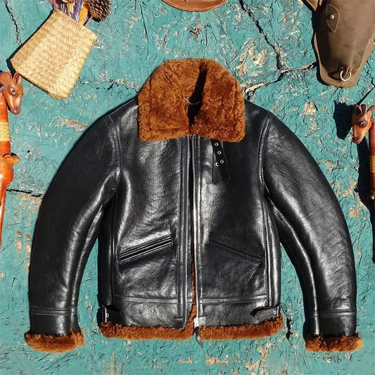 Tailor Brando Natural Sheep Shearling Classic B3 American Retro Winter Warm Men's Genuine Leather Bomber Jacket Tailor Brando