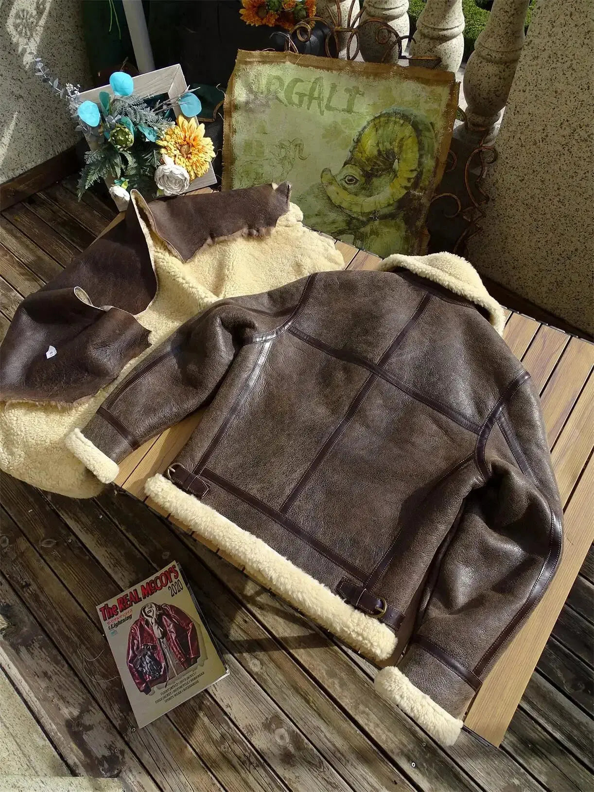 Tailor Brando Original Sheep Shearling Classic B6 Pilot Jacket Men's Warm Winter Genuine Fur Leather Jacket Tailor Brando