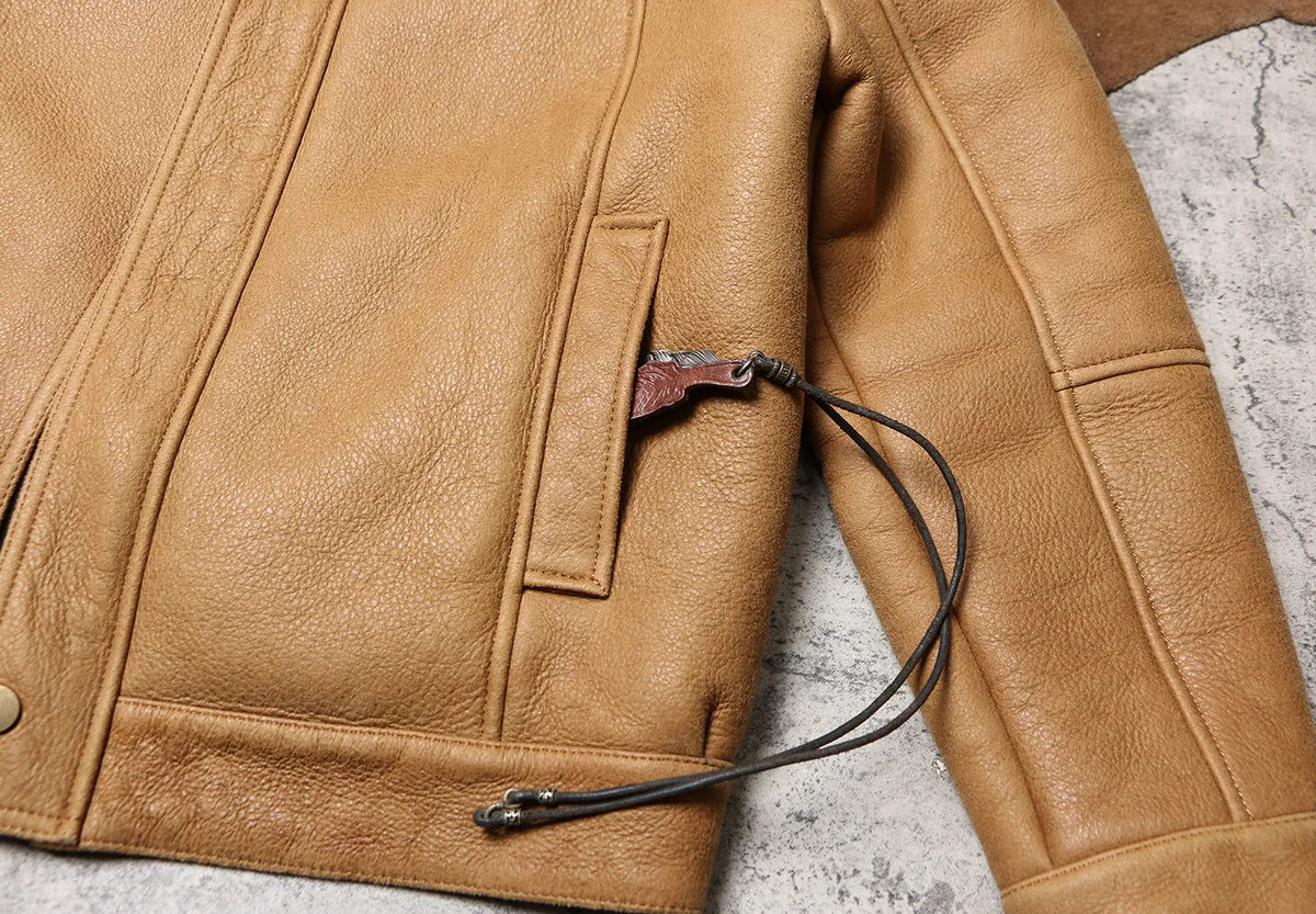 Tailor Brando Authentic Sheep Shearling Men's Winter Warm Vintage Distressed Genuine Leather Jacket Tailor Brando