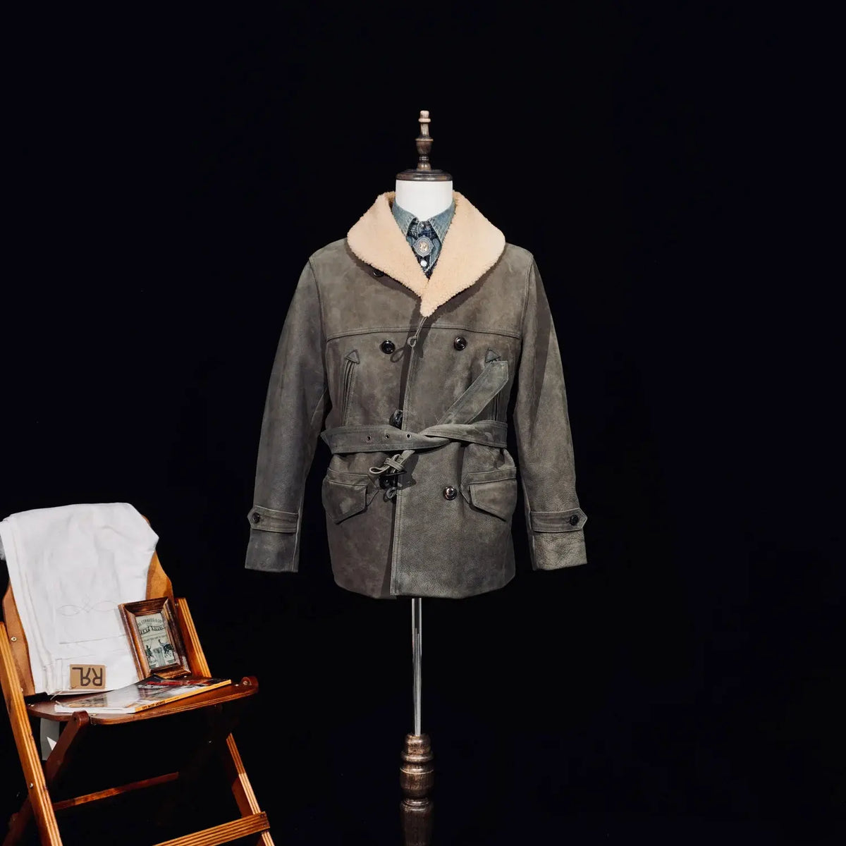 Tailor Brando American Vintage RL Farmer Water Dyed Brushed Finish Cowhide Men's Genuine Leather Double Breasted Jacket Tailor Brando