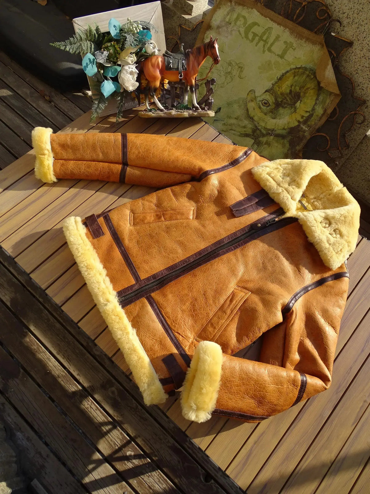 Tailor Brando Turkish Shearling & Vegetable-Tanned Horsehide Men's Classic B6 Vintage Leather Winter Jacket Tailor Brando