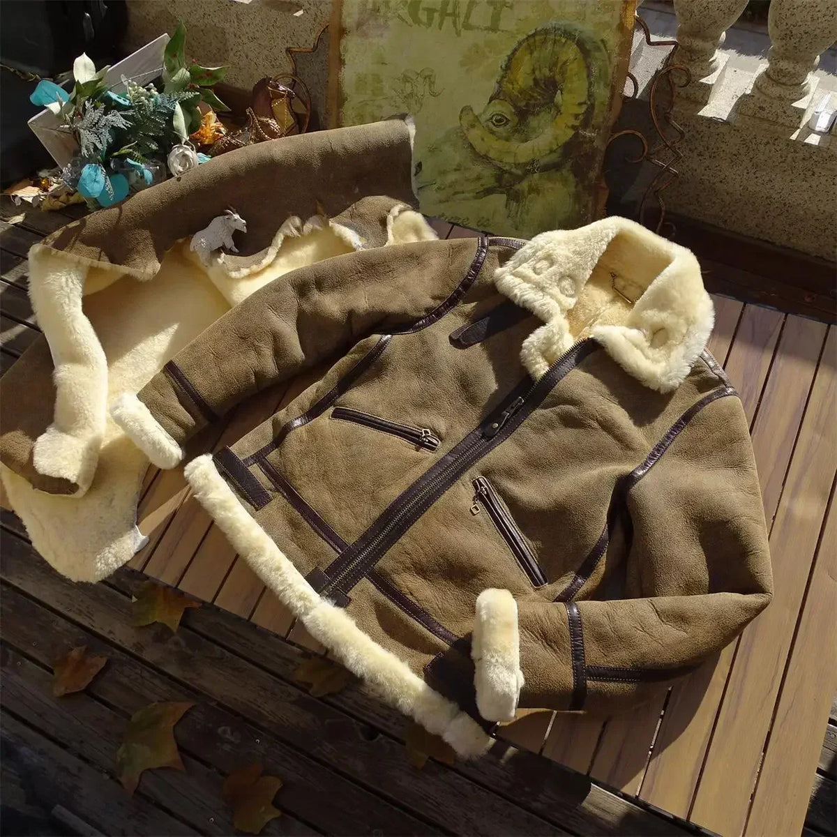 Tailor Brando Turkish Shearling & Vegetable-Tanned Batik Horsehide Classic B3 Genuine Fur Bomber Jacket Tailor Brando