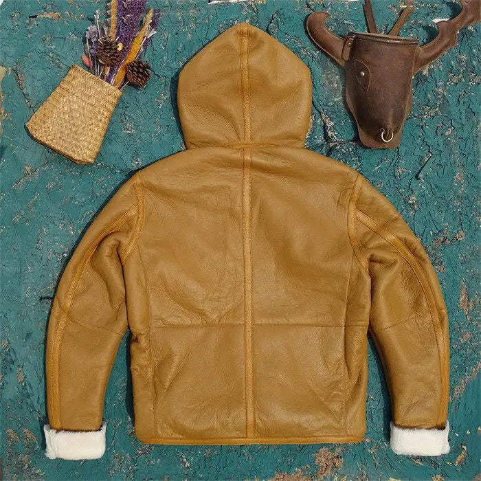 Tailor Brando Australian Organic Sheep Shearling Men's Hooded Winter Warm Genuine Leather Jacket Tailor Brando