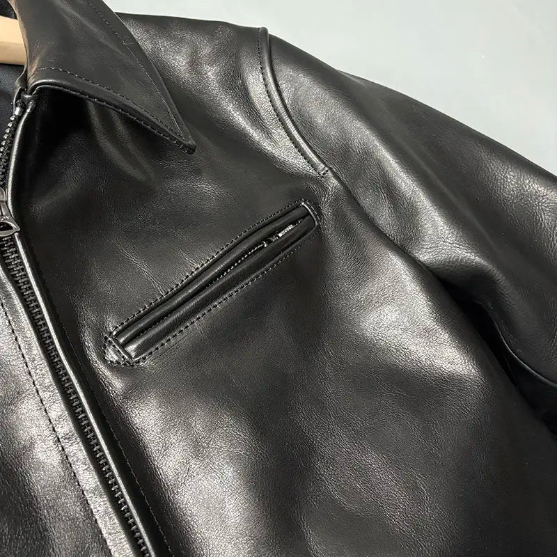 Tailor Brando Batik Cowhide Men's Classic 1930s Retro Genuine Leather Motorcycle Jacket Tailor Brando