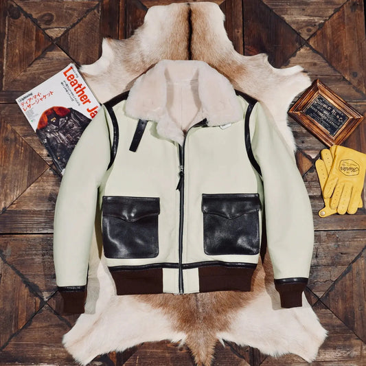 Tailor Brando Authentic Shearling & Vegetable-Tanned Calfskin Men's Classic B3 Bomber Jacket Men's Genuine Fur Jacket Tailor Brando