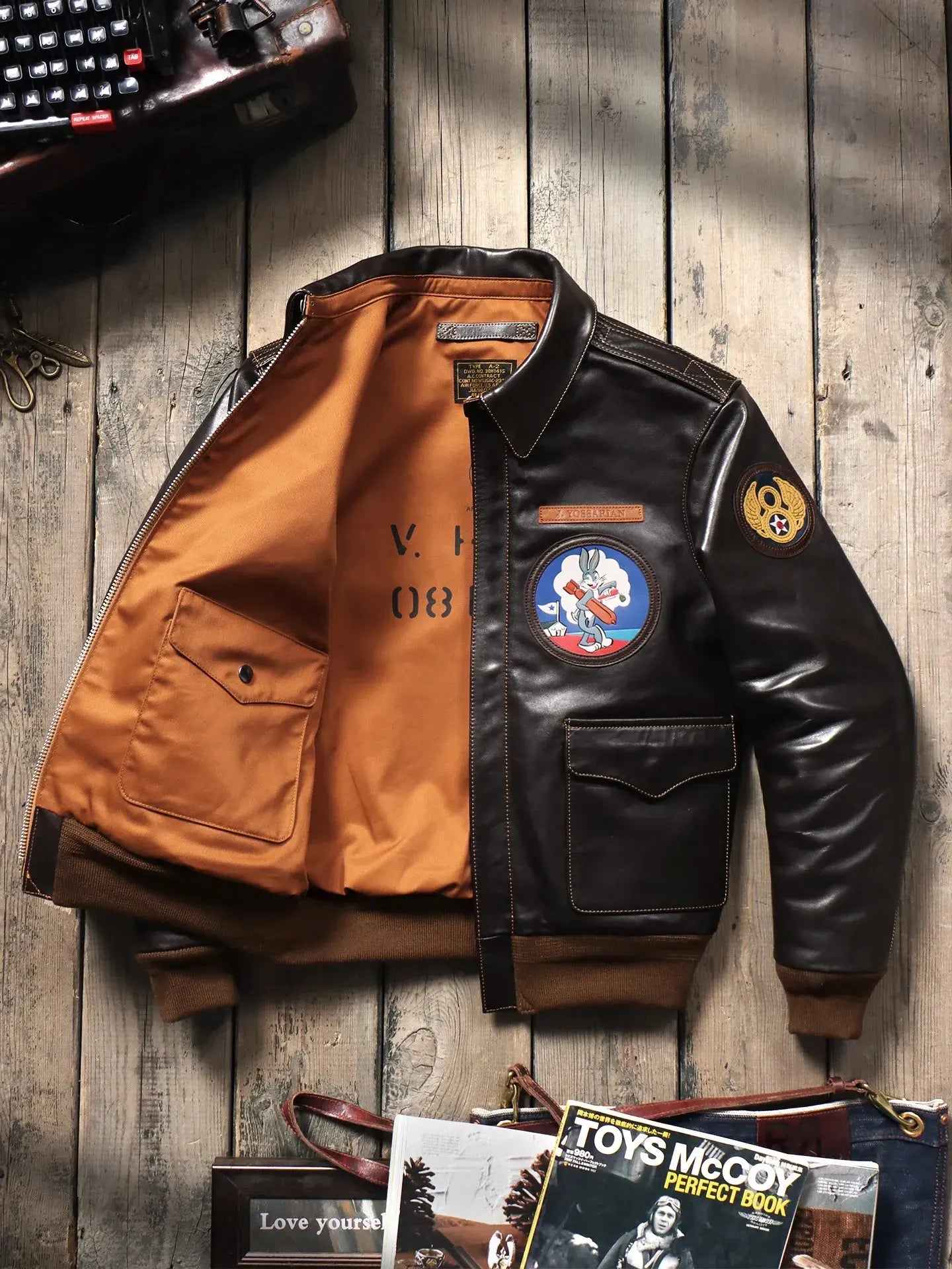 Tailor Brando Full Grain Vegetable Tanned Horsehide Classic A2 Men's Retro Genuine Leather Aviator Jacket Tailor Brando