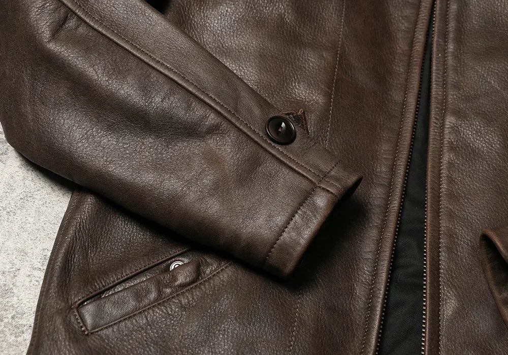 1940 American Retro Leather Jacket Turtle Crack Uncoated Cowhide Coat Autumn and Winter Men's Lapel Leather Leather Coat