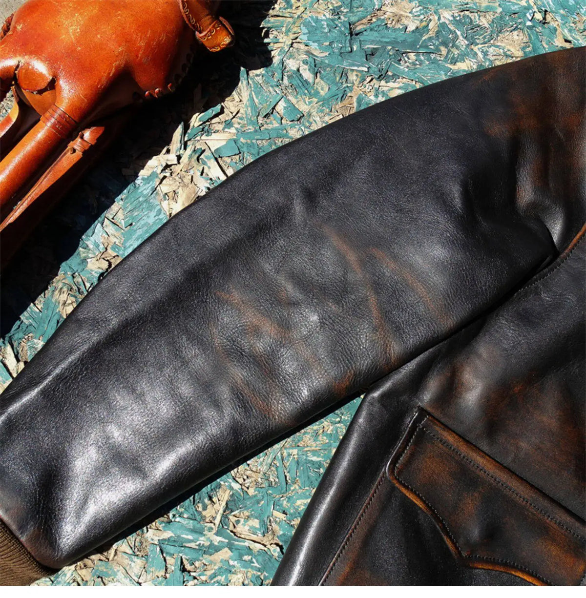 Tailor Brando  Full Grain Vegetable Tanned Tea Core Horsehide Escape A2 Handaged Men's Genuine Leather Aviator Jacket Tailor Brando