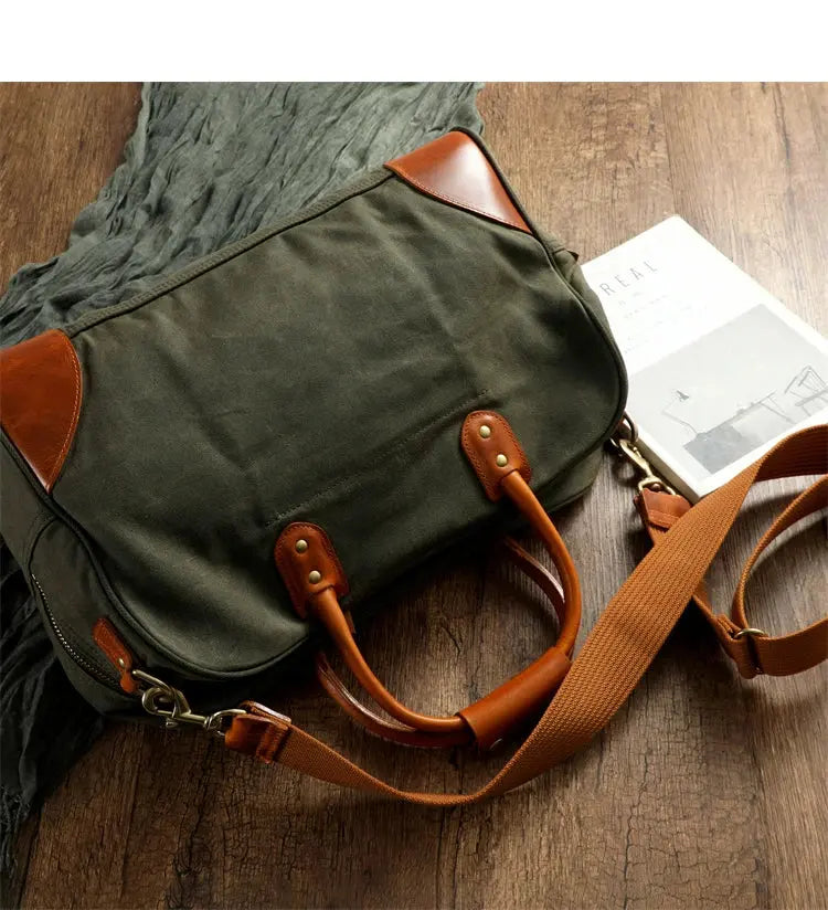 Tailor Brando Waxed Canvas & Waxed Leather Travel Bag Large Capacity 48x32x20cm Splash-Resistant Men's Vintage Tote/Shoulder Bag Tailor Brando