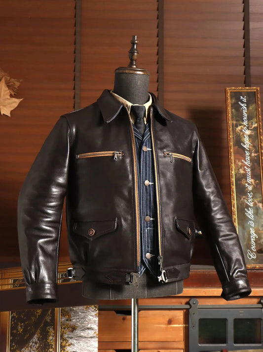 Tailor Brando Italian Full Grain Vegetable Tanned Horsehide Classic Hartman Vintage Leather Pilot Jacket Tailor Brando