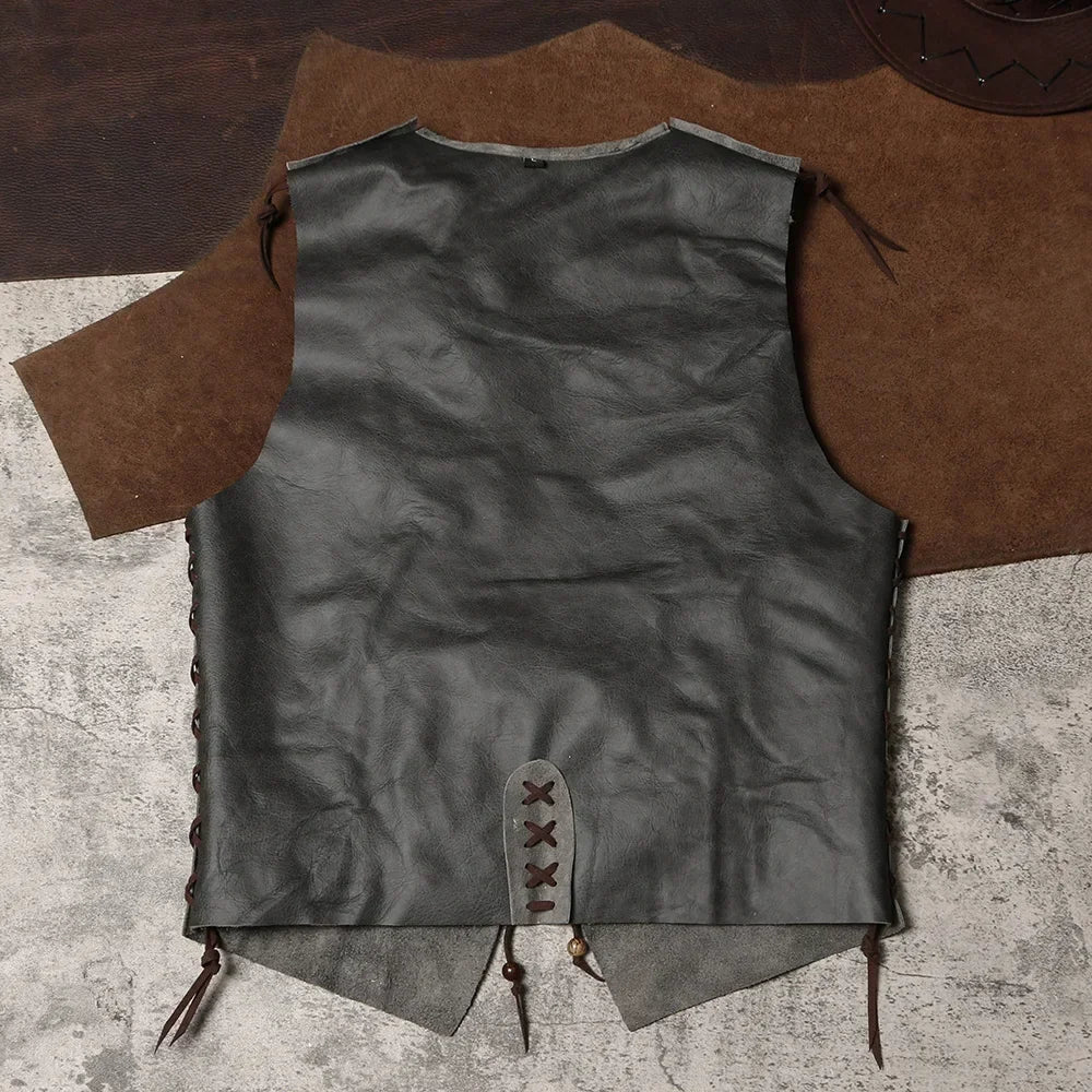 Horse Riding Genuine Leather Vest Handmade Collarless Cowhide Vest From The Middle Ancient Western Tribe Wearing Leather Kam