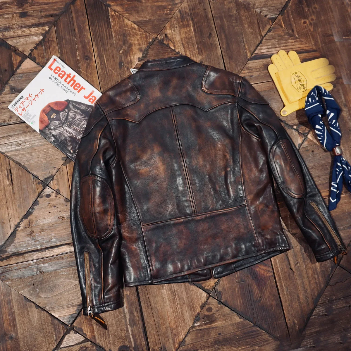 Tailor Brando Full-grain Washed Distressed Tea-core Cowhide Men's Classic Venom Retro Genuine Leather Motorcycle Jacket Tailor Brando