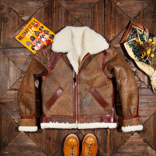 Tailor Brando American Vintage Aged RL Style B3 Flight Suit Jacket Sheepskin Fur All-in-one Winter Leather Jacket