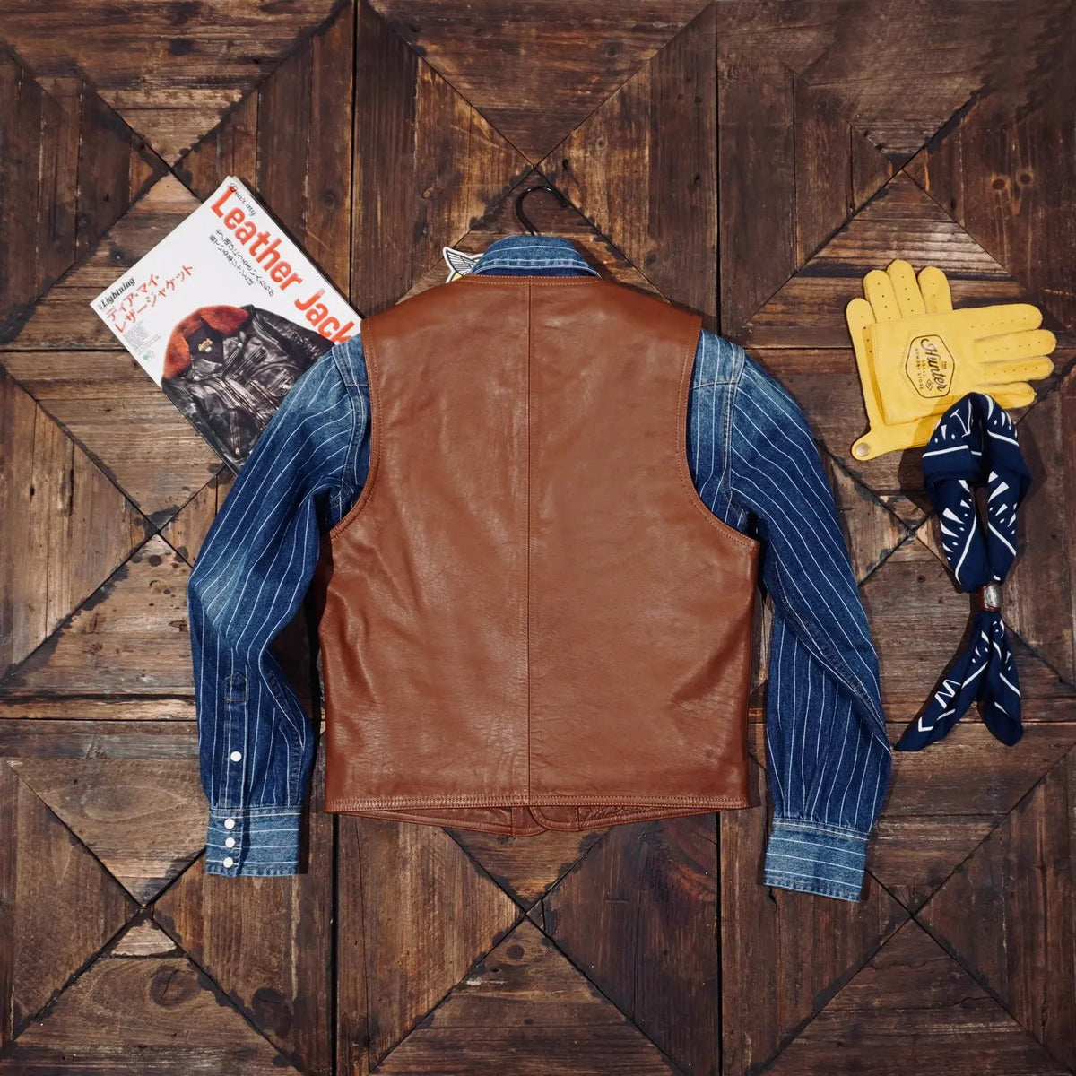 Tailor Brando American Vintage Uncoated Cowhide Men's Slim-Fit Round Neck Genuine Leather Vest Tailor Brando