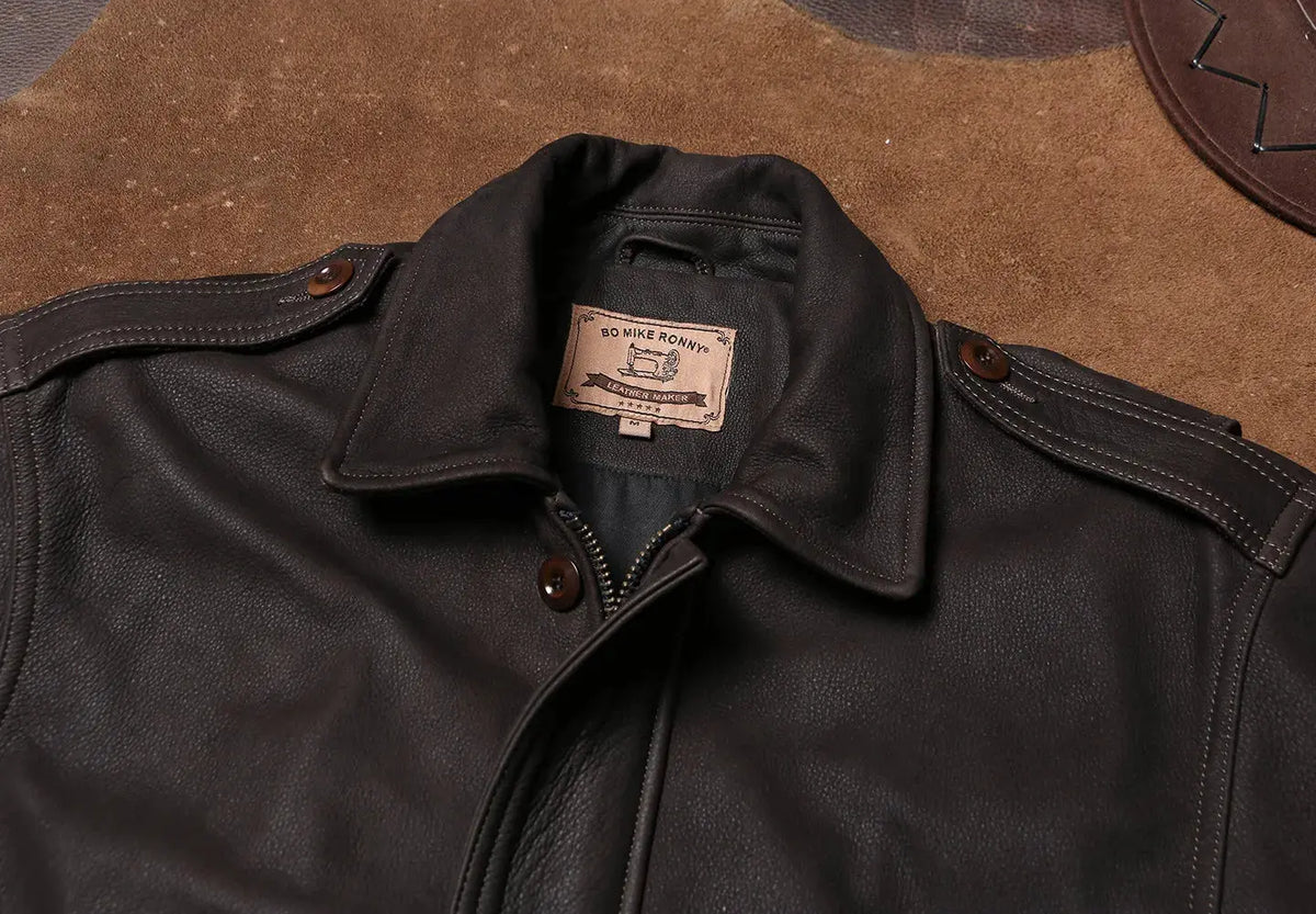 Tailor Brando Brushed Full-Grain Cowhide 90s Vintage Oversized Men's Genuine Leather Jacket Tailor Brando
