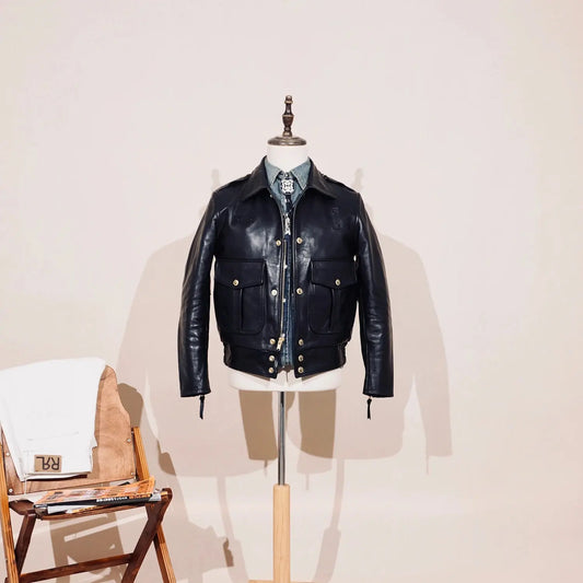 Tailor Brando American Vintage Classic Full Vegetable-Tanned Wax-Dyed Horsehide Men's Genuine Leather Jacket Tailor Brando
