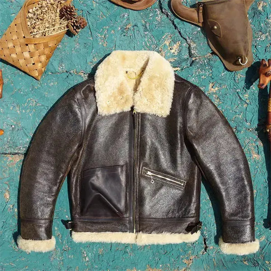 Tailor Brando Authentic Turkish Shearling Classic Bomber Jacket Men's Vintage Leather Fur Jacket Tailor Brando