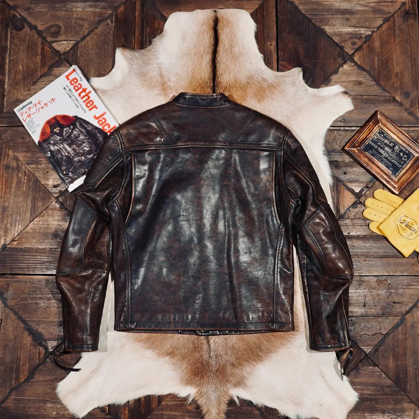 Tailor Brando Classic R*L Full Grain Vegetable Tanned Hand-Stitched Cowhide Men's Diagonal Zip Leather Motorcycle Jacket Tailor Brando