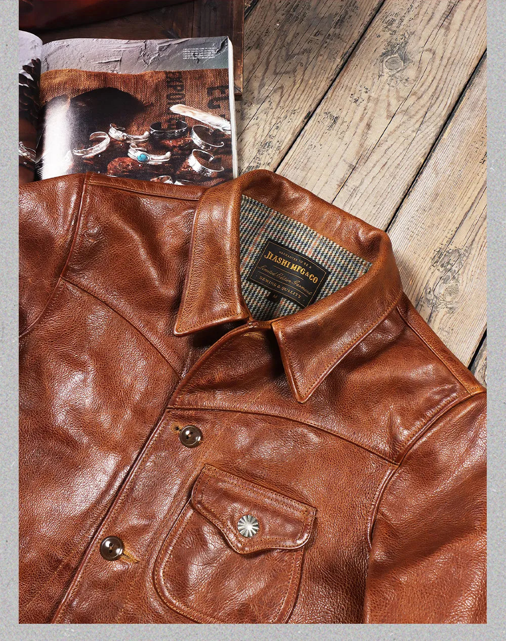 Tailor Brando 1.4mm Vegetable Tanned Calfskin American Vintage Men's Farmer Classic Genuine Leather Jacket Tailor Brando