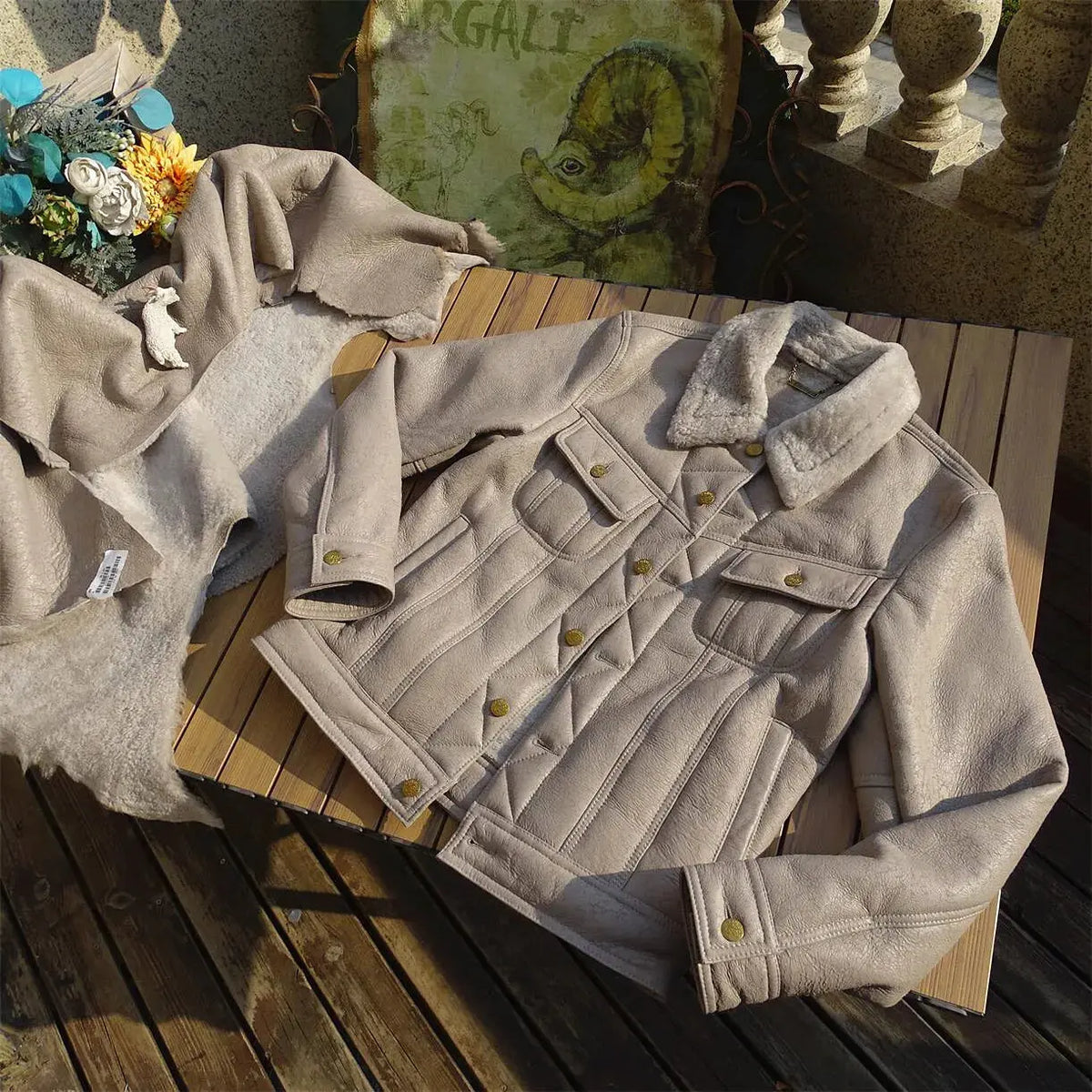 Tailor Brando Natural Shearling American Vintage Storm Rider Western Style Men's Genuine Fur Denim Jacket Tailor Brando