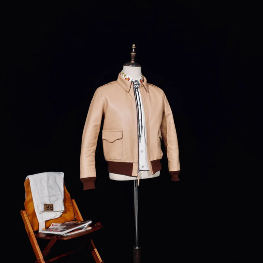 Tailor Brando No.27622 Vegetable-Tanned Raw-Hide Calfskin Men's Classic A2 Genuine Leather Aviator Jacket Tailor Brando