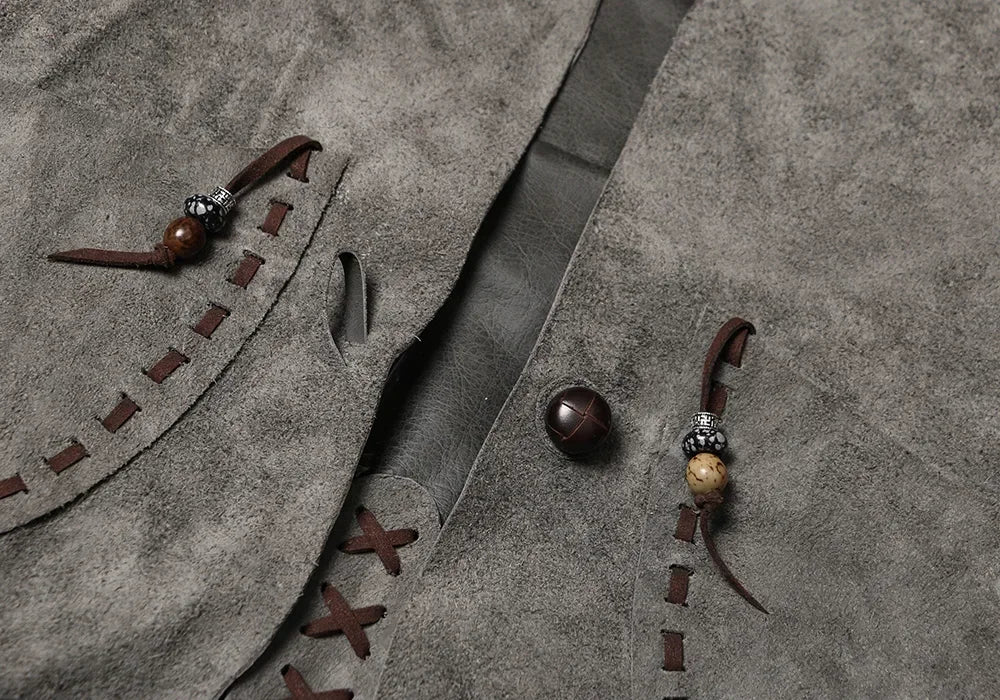 Horse Riding Genuine Leather Vest Handmade Collarless Cowhide Vest From The Middle Ancient Western Tribe Wearing Leather Kam