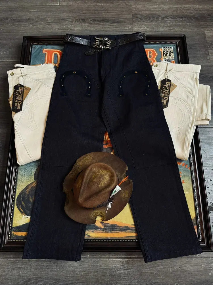 Tailor Brando American Vintage Western-Style Jeans with Horseshoe Rivets 14.8OZ 100% Cotton Men's Workwear Trousers Tailor Brando
