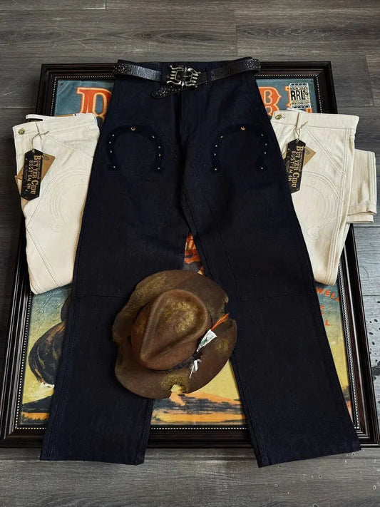 Tailor Brando American Vintage Western-Style Jeans with Horseshoe Rivets 14.8OZ 100% Cotton Men's Workwear Trousers Tailor Brando