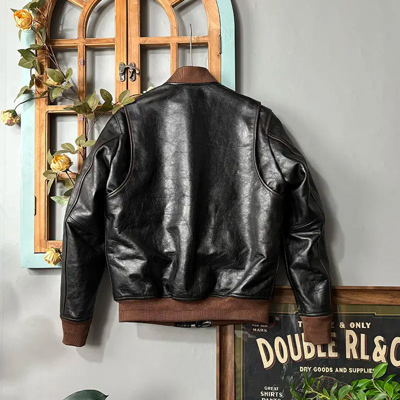 Tailor Brando Italian Vegetable-Tanned Tea-Core Cowhide Classic MA-1 Men's Vintage Genuine Leather Aviator Jacket Tailor Brando