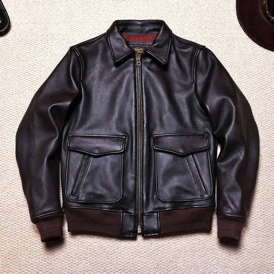 Tailor Brando American Vintage Classic A2 Aviator Jacket Men Lapel Classic Genuine Leather Jacket