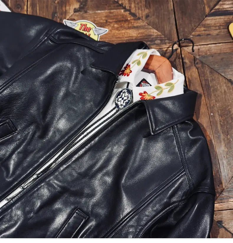 Tailor Brando Full-Grain Water-Dyed Cowhide Men's Oversized Reversible Collar Vintage Genuine Leather Jacket Tailor Brando